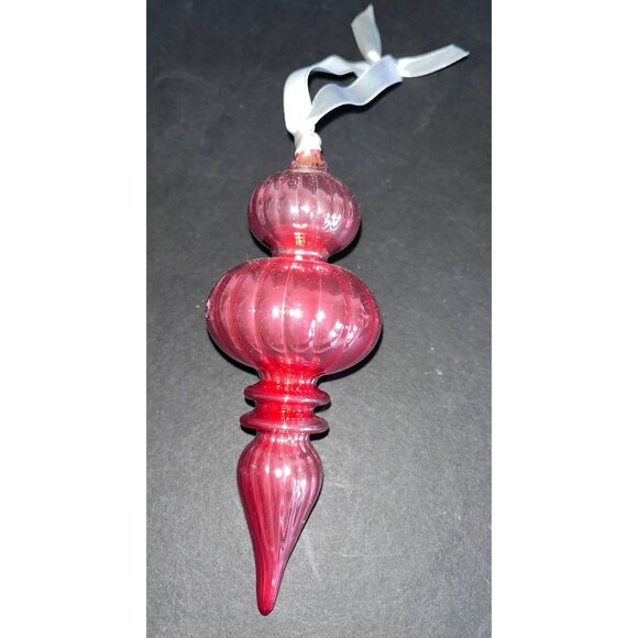6 Vintage Style Red Glass Finial Christmas Ornaments With Ribbon Hangers - Picture 5 of 6